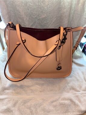 COACH Authentic Peach Leather Tote Handbag with Burgundy Interior